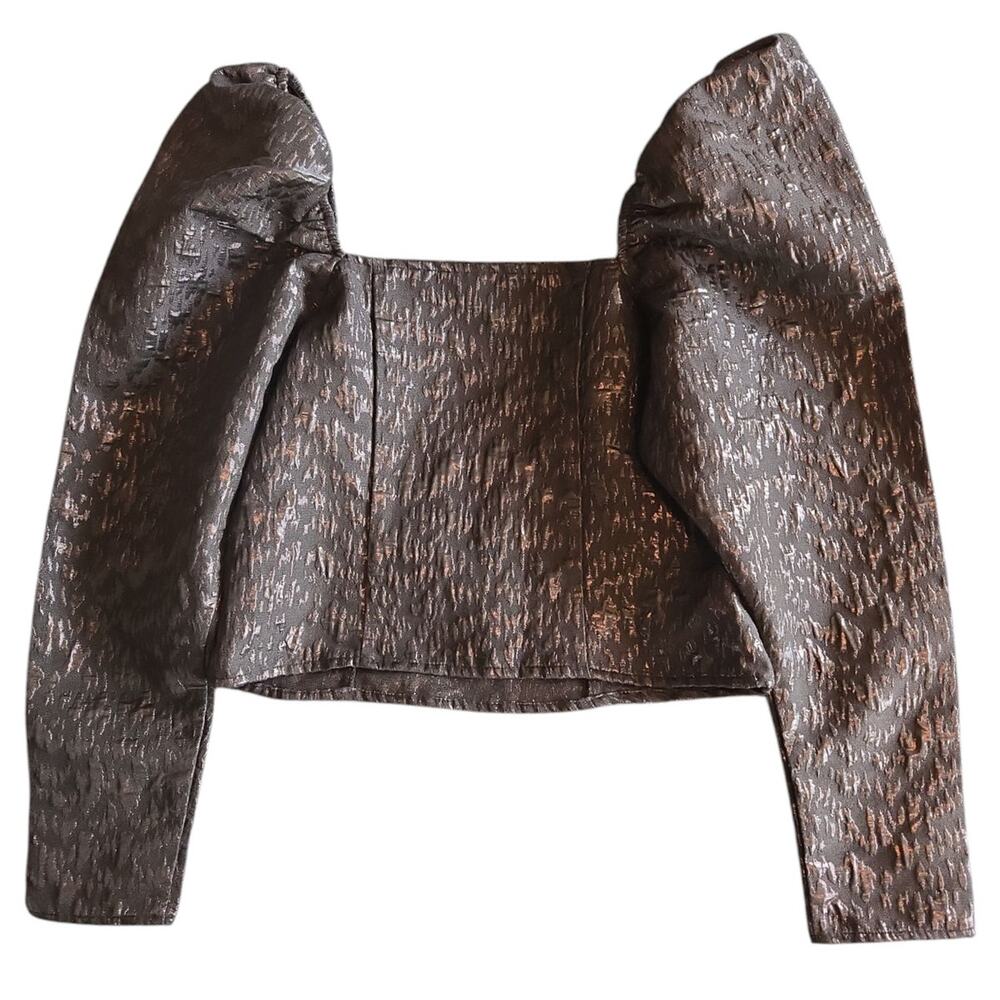 H&M | Puff Sleeve, Square Neck Shimmer Blouse | Size Medium - Picture 7 of 7